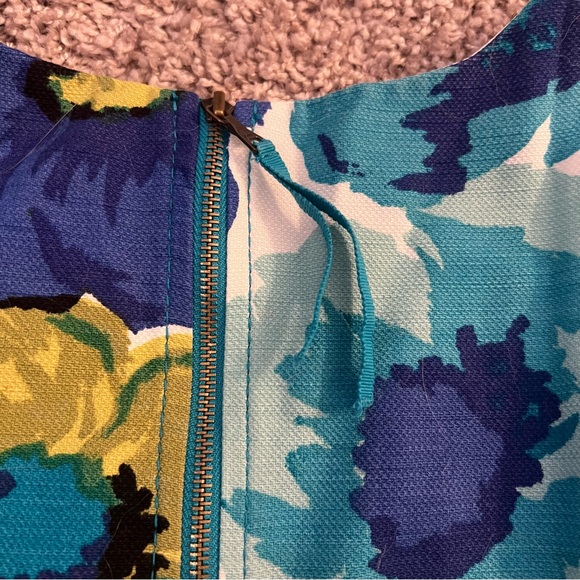 {Loft} Blue and Green Floral Sleeveless Shift Dress - Picture 9 of 10